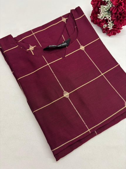 Premium Handloom Cotton Kurti (Dark Maroon)