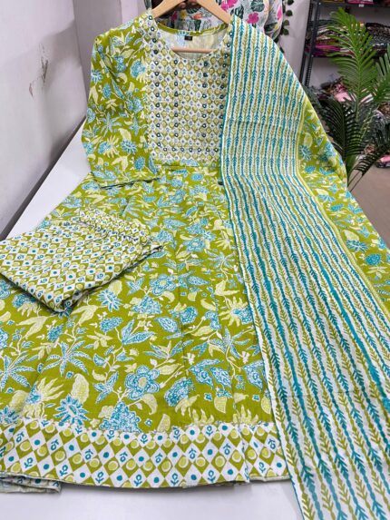 Umbrella Kurti With Pant & Dupatta Set