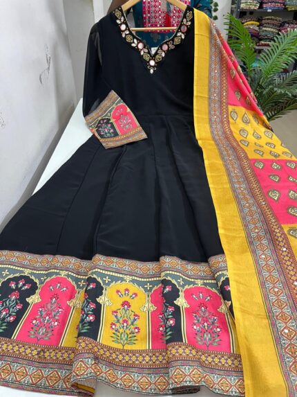 Georgette Anarkali Kurti With Chinnon Dupatta