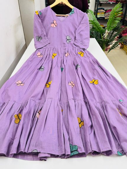 Butterfly Design Mul Cotton Umbrella Frock