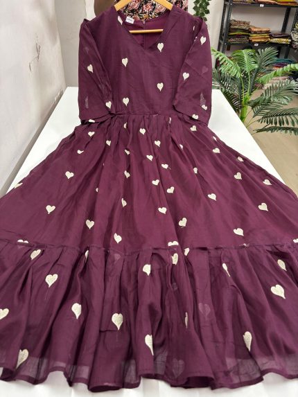 Heart Design Mul Cotton Umbrella Frock