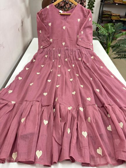 Heart Design Mul Cotton Umbrella Frock