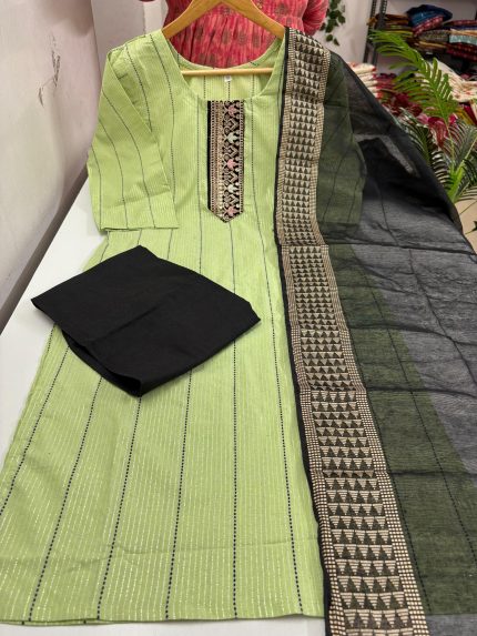 Cotton Kurti With Pant & Dupatta Set