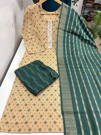 Cotton Kurti With Pant & Dupatta Set