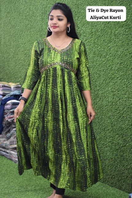 Tie & Dye Rayon Aliya Cut Kurti