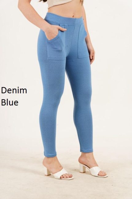 Plus Size Pocket Jeggings - DENIM BLUE