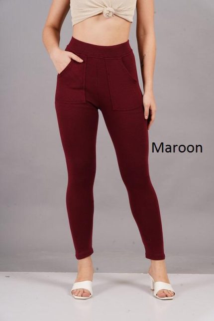 Plus Size Pocket Jeggings - MAROON