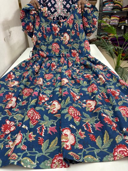 Pure Kalamkari Cotton Frock With Puff Sleeves