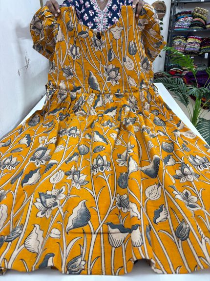 Pure Kalamkari Cotton Frock With Puff Sleeves