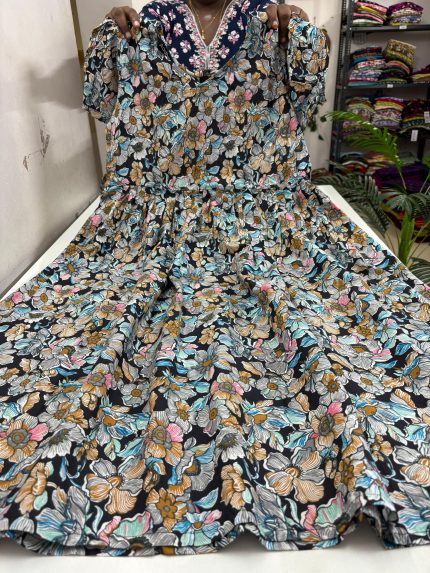 Pure Kalamkari Cotton Frock With Puff Sleeves