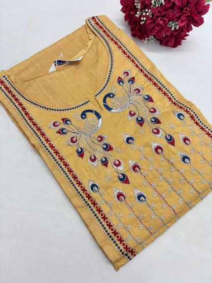 Slub Silk Embroidered Kurti
