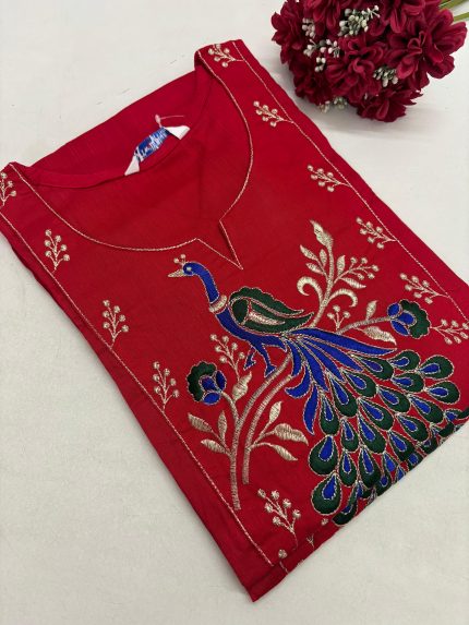 Slub Silk Embroidered Kurti