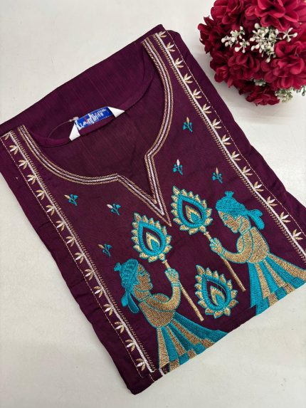 Slub Silk Embroidered Kurti
