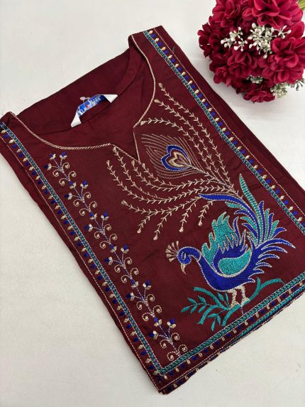 Slub Silk Embroidered Kurti