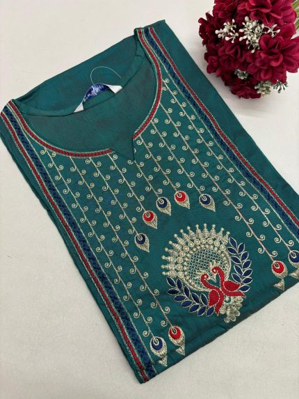 Slub Silk Embroidered Kurti