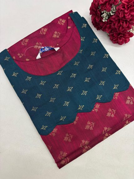 Printed Silk Side Open Kurt