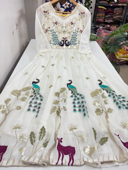 Peacock Design Georgette Frock