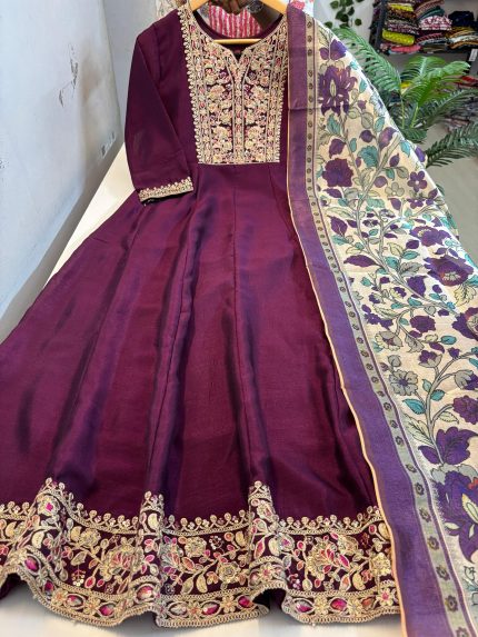Vichitra Silk Anarkali With Dupatta Set