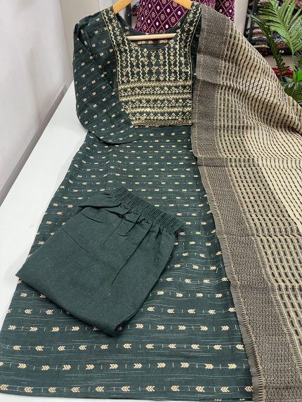 Cotton Kurti With Pant & Dupatta Set