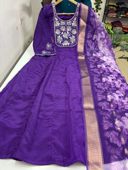 Satin Crepe Anarkali Dupatta Set