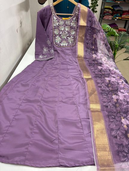 Satin Crepe Anarkali Dupatta Set