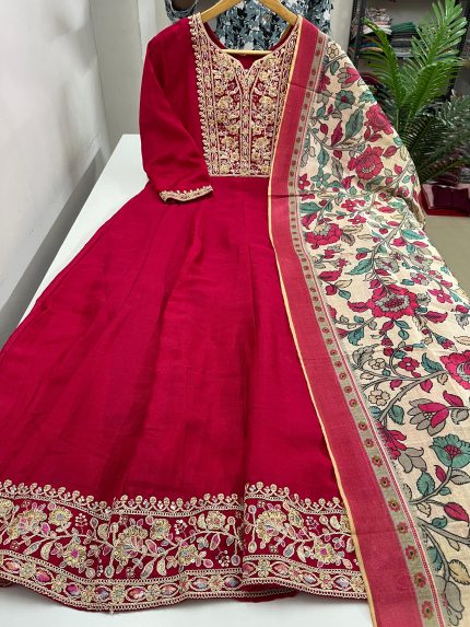 Vichitra Silk Anarkali Dupatta Set