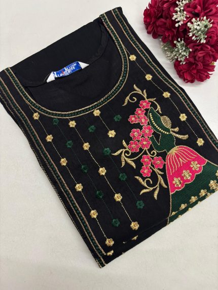Slub Silk Embroidered Kurti